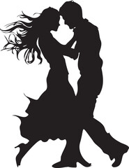 Young couples dancing black silhouette 