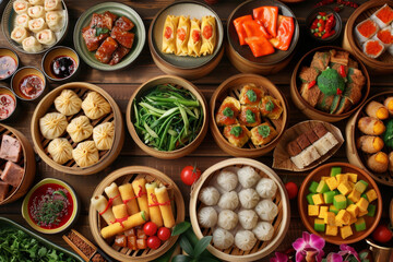 Fototapeta premium A table full of Asian food with many different dishes