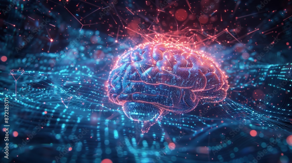 Aufkleber ai realm: exploring the digital brain's core, surrounded by flowing big data