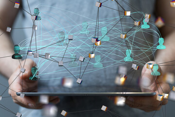 Global network. Blockchain. 3D illustration. Neural networks and artificial intelligence. Abstract