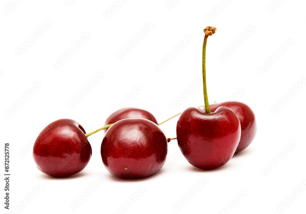 Wall mural dark red sweet cherries isolated on white background