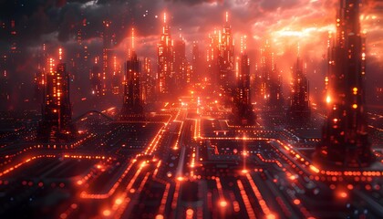 Fototapeta premium Cybersecurity Fortress: Defending Against Digital Threats, fortified digital fortress surrounded by virtual firewalls and security protocols, 