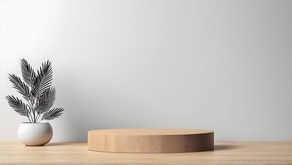 Realistic brown wood and white cylinder pedestal podium. Abstract minimal scene for mockup products, stage showcase, promotion display.