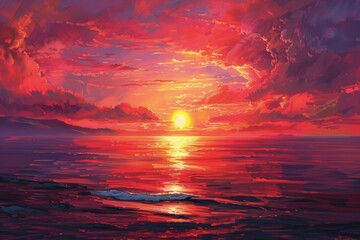 Fototapeta premium Vibrant Sunset Over Ocean
