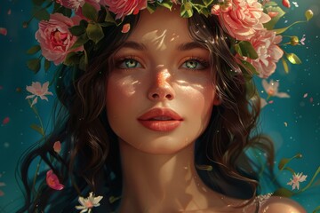 Obraz premium Portrait of a young woman with floral crown