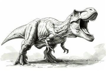 Obraz premium Drawing of a Roaring T-Rex Dinosaur