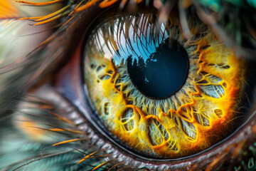 A close up of a person's eye with a blue reflection in it
