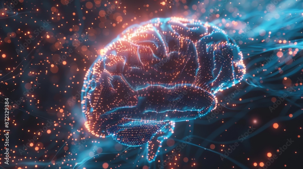 Leinwandbilder Visualizing AI: A journey through a digital brain filled with big data streams
