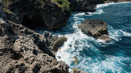 Ocean Waves Crashing Against Rocky Cliffs