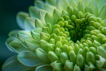 A close up of a green flower with a droplet of water on it