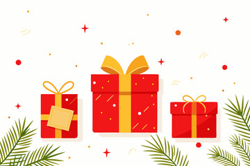 Red and gold gift boxes with festive ribbons on a white background