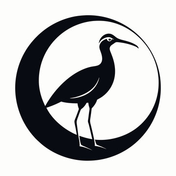 recommend clip art: curlew silhouette vector illustration in a circle logo icon