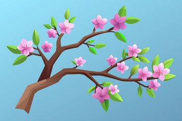 Spring flowers. Cherry blossom tree branch vector illustration 