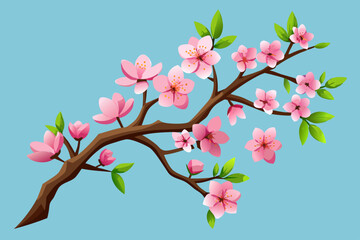 Spring flowers. Cherry blossom tree branch vector illustration 