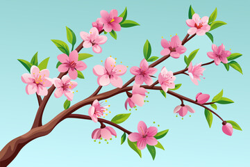 Spring flowers. Cherry blossom tree branch vector illustration 