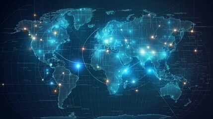 Obraz premium World map, digital information network