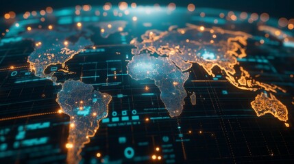 World map, digital information network