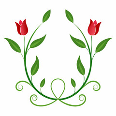 Tulips forming an elegant border on white background