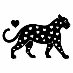 Leopard silhouette with hearts vector illustration 