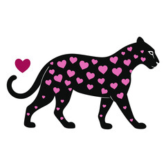 Leopard silhouette with hearts vector illustration 