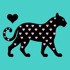 Leopard silhouette with hearts vector illustration 
