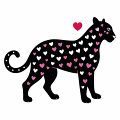 Leopard silhouette with hearts vector illustration 