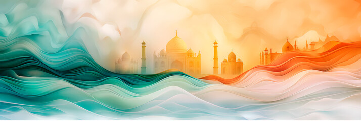 Graphic banner with Indian motifs in the colors of the Indian flag