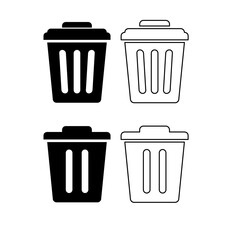 Trash can or trash bin flat vector icon set with editable stroke. Trash bin symbol and clip art.