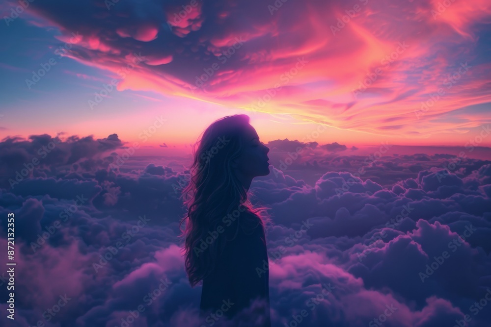 Canvas Prints woman in dreamy cloudscape