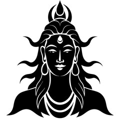 Lord Shiva face Indian look vector silhouette on white background