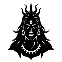 Lord Shiva face Indian look vector silhouette on white background