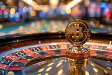 Obraz premium Bitcoin on Roulette Wheel