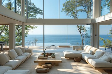 Obraz premium Modern Coastal Living Room with Ocean View