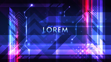 Dark backdrop with bright light and shapes. Neon lines. Digital futuristic design for banner, wallpaper, background, invitation, web, game.