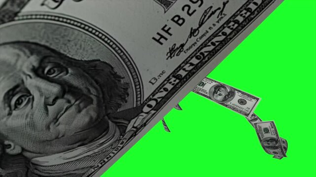 Flying Dollar Bills 3d animation on Green Screen Background