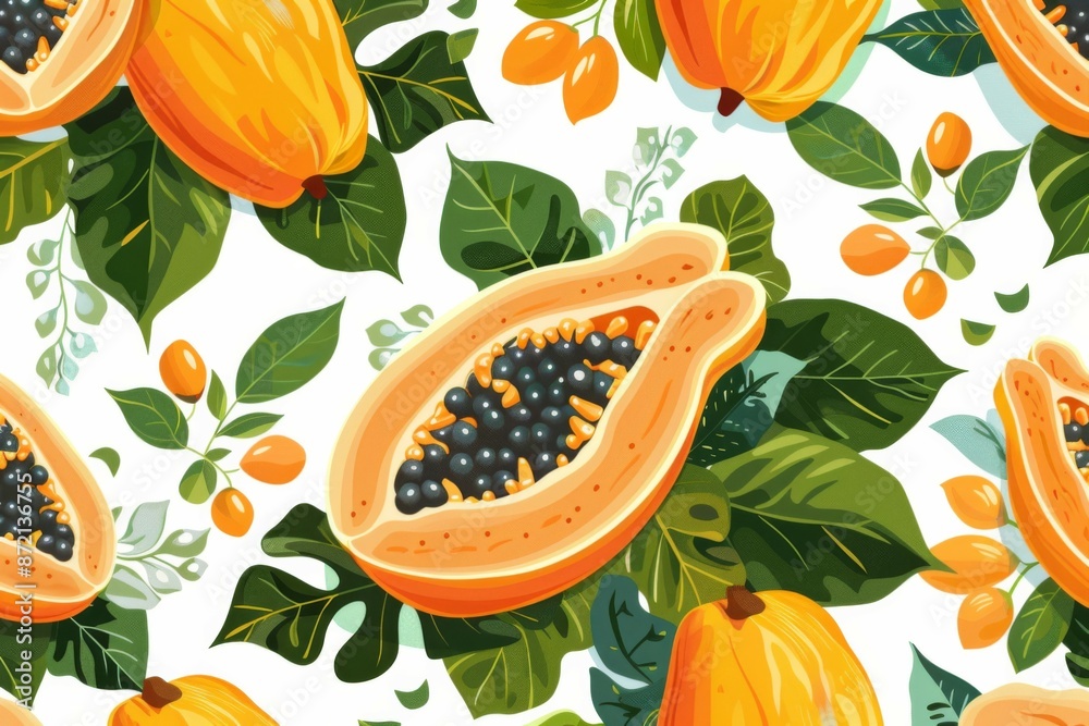 Sticker Papaya Fruit Pattern Illustration