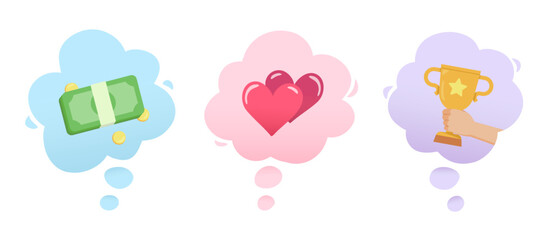 People's thoughts. Human desires. A cherished dream.  The goal is to make money. The goal is to find love. The goal is to win. 