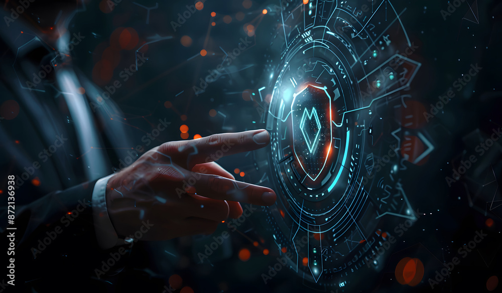 Poster cybersecurity and privacy concepts to protect data. businessman holding cyber security technology on