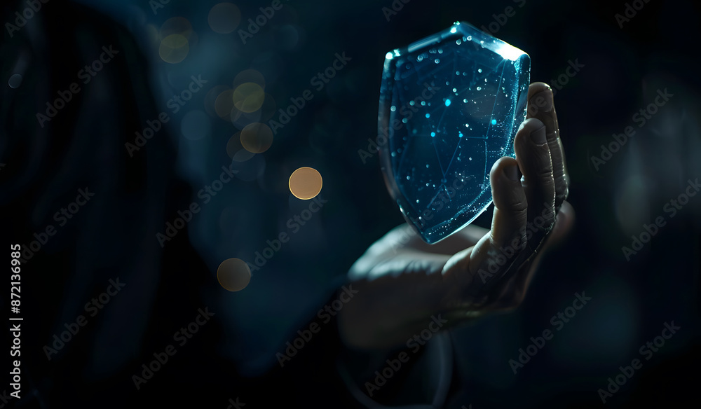 Poster cybersecurity and privacy concepts to protect data. businessman holding cyber security technology on