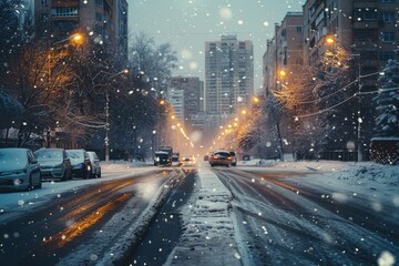 Obraz premium Snowy Urban Street Evening