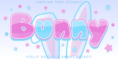 Cute Kawaii Bunny Soft Vector Fully Editable Smart Object Text Effect