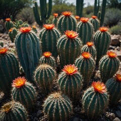 Fototapeta premium Sunlit Blooms: A Cactus Flowering Under the Desert Sun