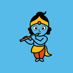 Krishna Flute Cartoon Illustration Divine Character Design