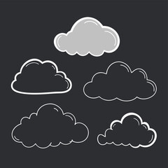 A detailed illustration of handdrawn clouds against a black backdrop