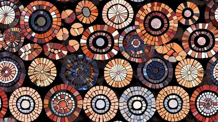 Abstract Circular Mosaic Artwork in Red, Blue, and White