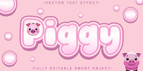 Cute Pink Piggy Kawaii Soft Vector Fully Editable Smart Object Text Effect