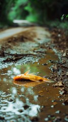 Fototapeta premium A dead fish in a muddy puddle.