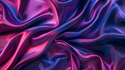 Fototapeta premium Dark blue purple pink silk satin. Abstract elegant background for design. Color gradient. Silky smooth fabric. web banner. Flat lay, top view table. Birthday, Christmas, Valentine, New Year design