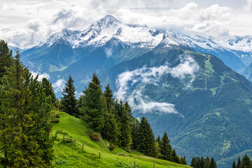 Fototapeta premium View of Ahorn mountain viewed from Penken Mountain in Mayrhofen in Austria, Europe