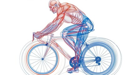 Fototapeta premium Person performing air cycling with detailed muscle highlights, white background, educational illustration